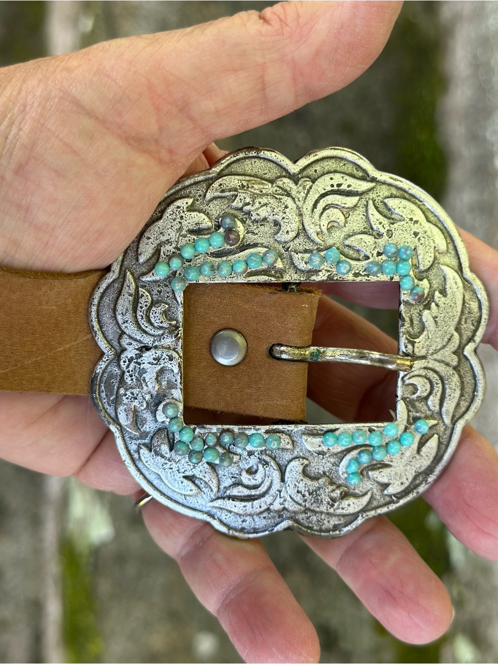 VTG Y2K Silver-Tone Faux Turquoise Concho Suede Unisex Belt Arden B